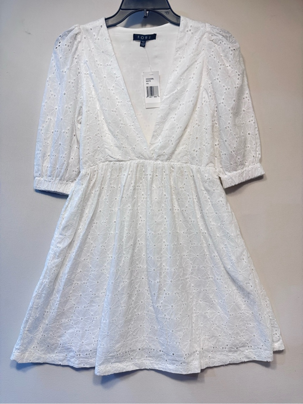 Fore Floral Eyelet Puff Sleeve Dress Size XS White NWT